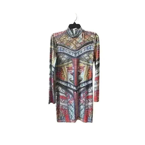 BANJUL WOMANS RHINE STONE SPARKLING PRINT MOSAIC ANIMAL DRESS S/M - Picture 1 of 9